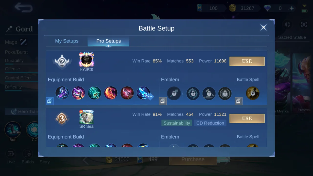 Gord Pro Setup rank 2 in-game build sample