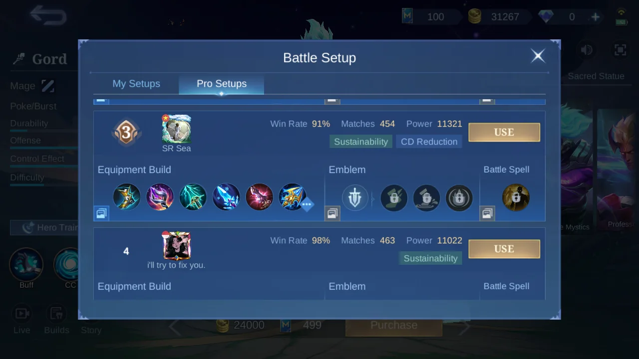 Gord Pro Setup rank 3 in-game build sample