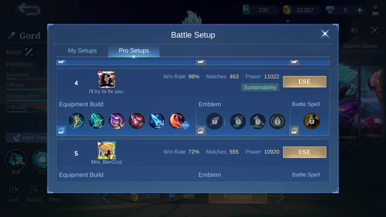 Gord Pro Setup rank 4 in-game build sample
