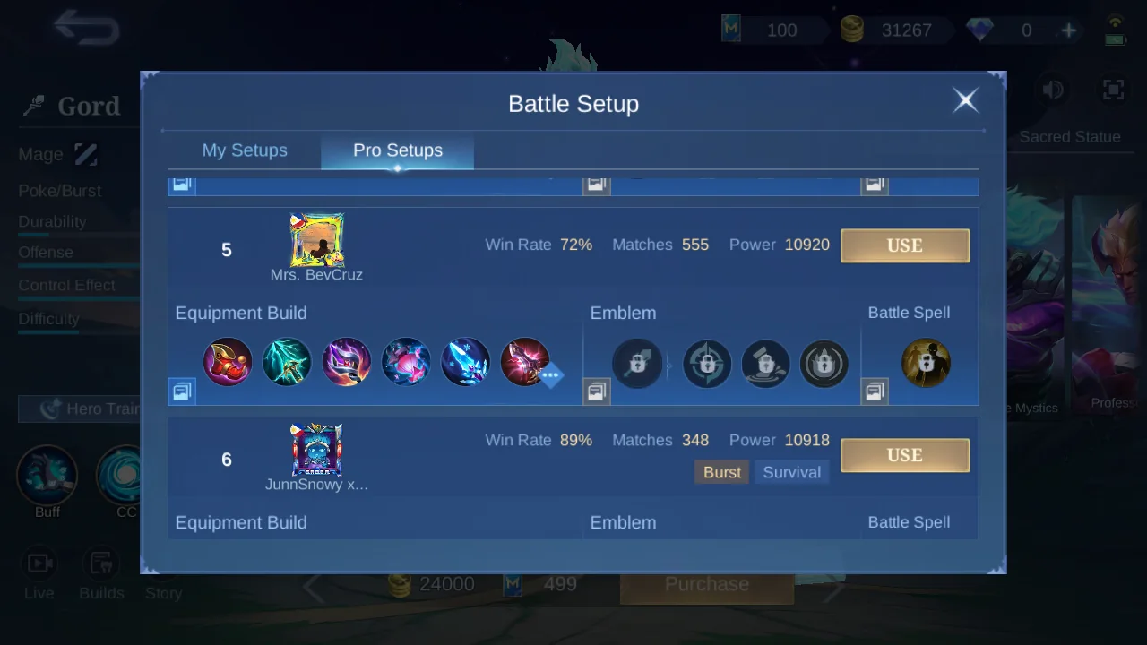 Gord Pro Setup rank 5 in-game build sample