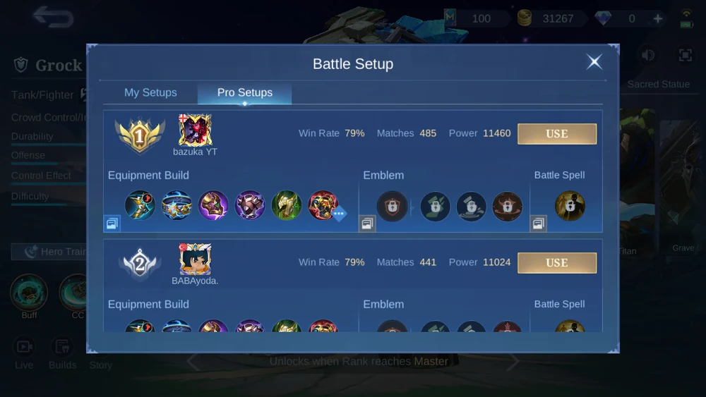 Grock Pro Setups ranked in-game snapshot 1