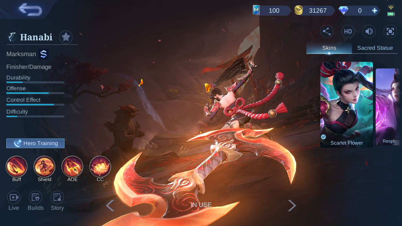 Hanabi hero page in the MLBB in-game
