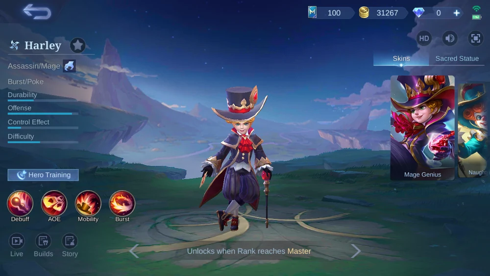Harley Assassin Mage hero page in-game screenshot