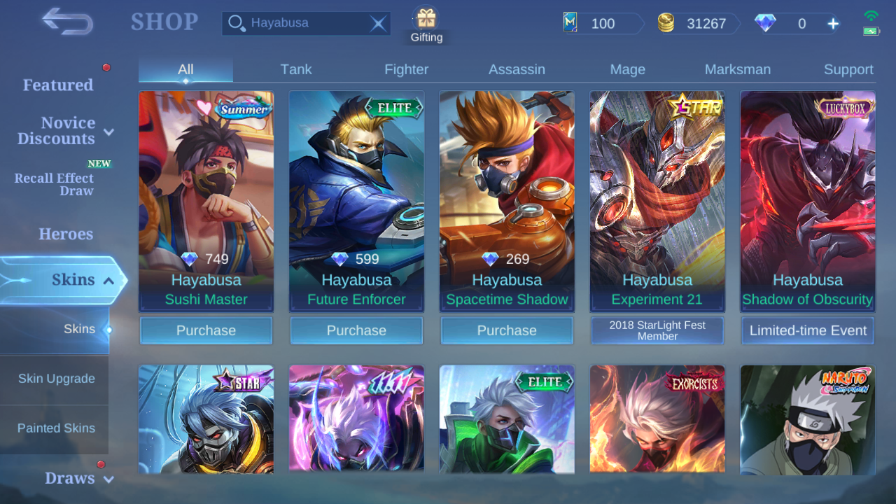Current in-game Hayabusa skin Shop snapshot 1