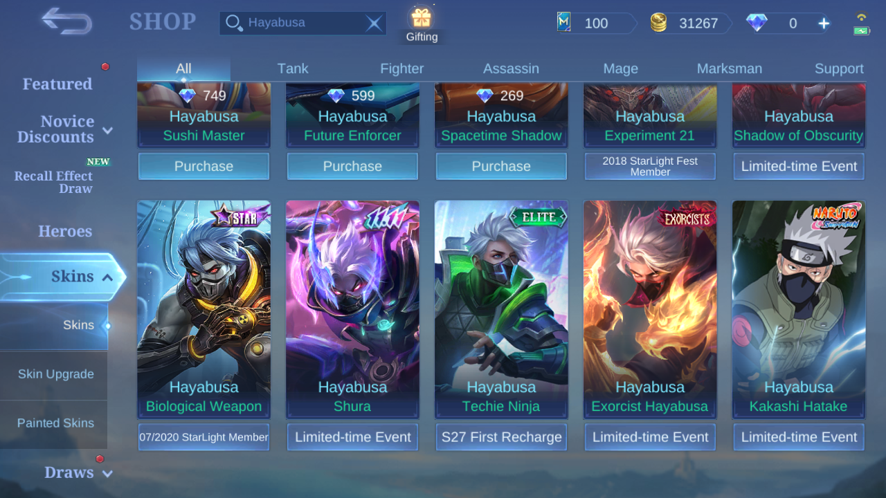 Current in-game Hayabusa skin Shop snapshot 2