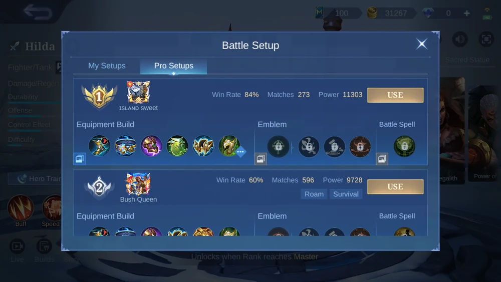 Hilda in-game Pro Setup snapshot 1