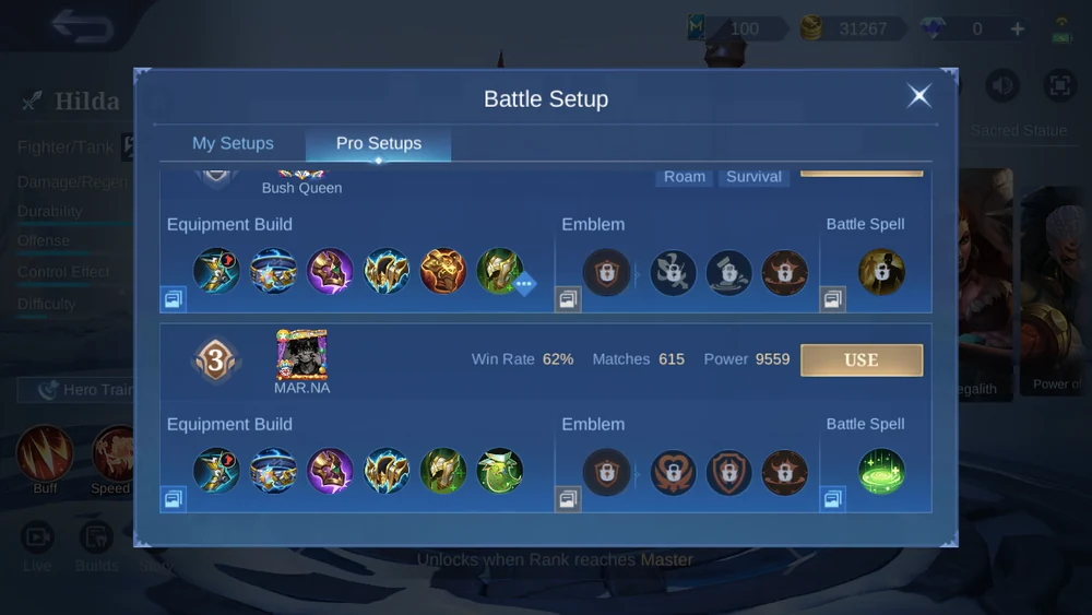 Hilda in-game Pro Setup snapshot 2