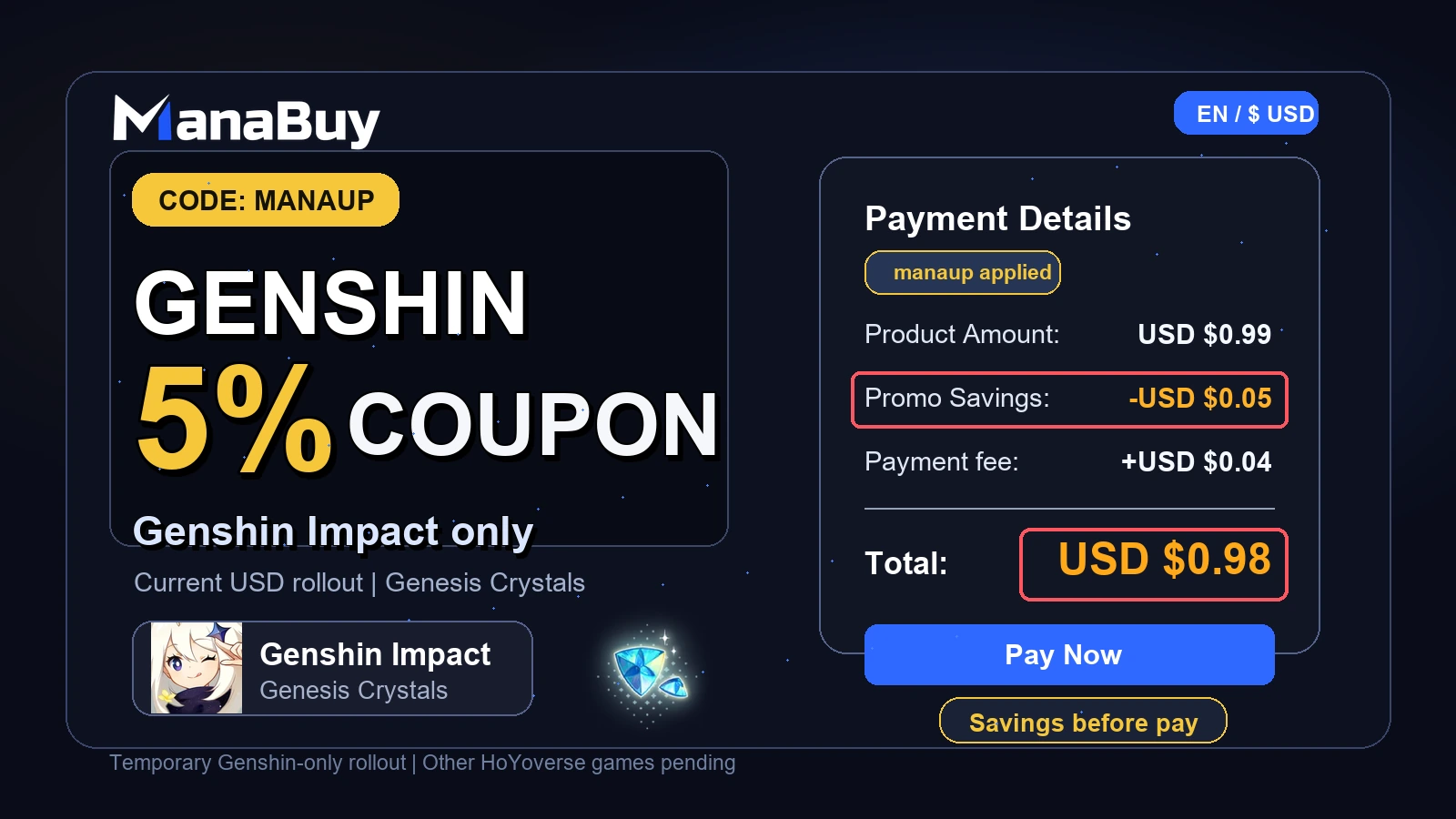 ManaBuy MANAUP Coupon for Genshin Impact in USD