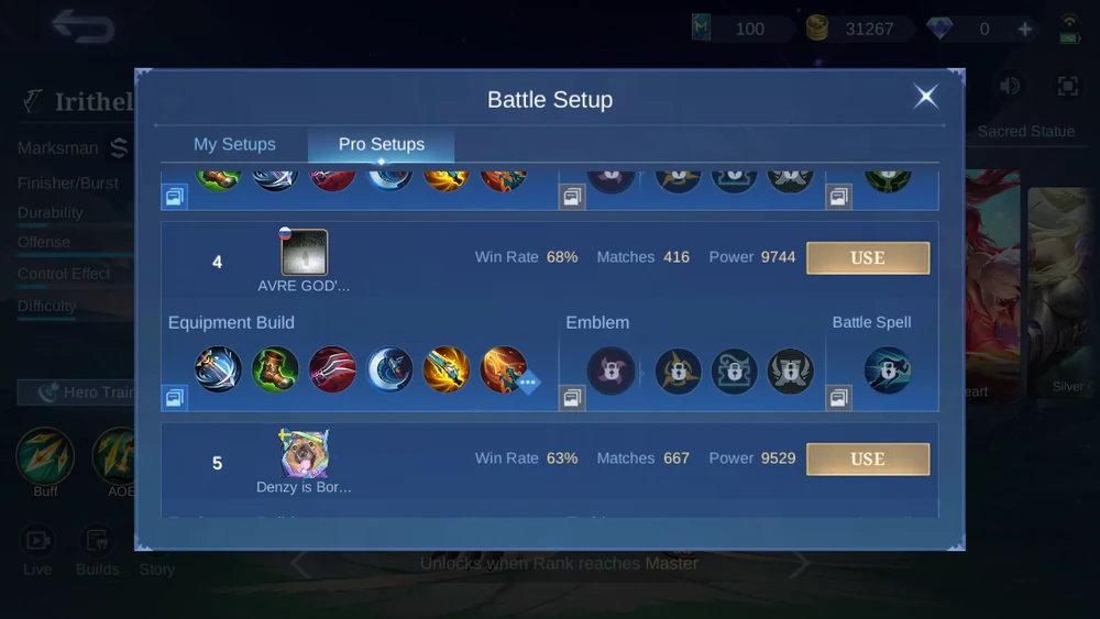 Irithel Pro Setups ranked in-game snapshot 3