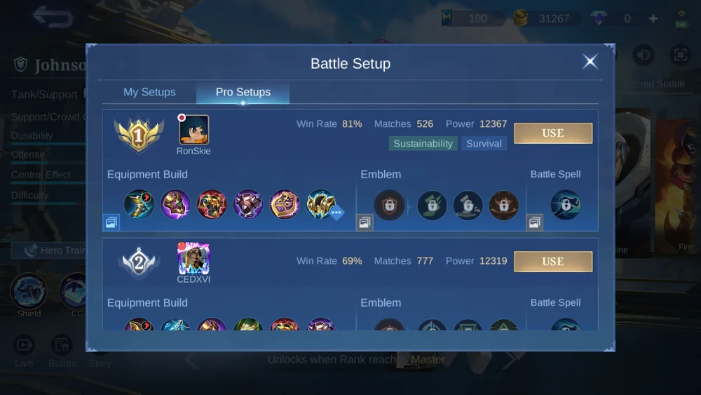 Johnson in-game Pro Setup snapshot 1