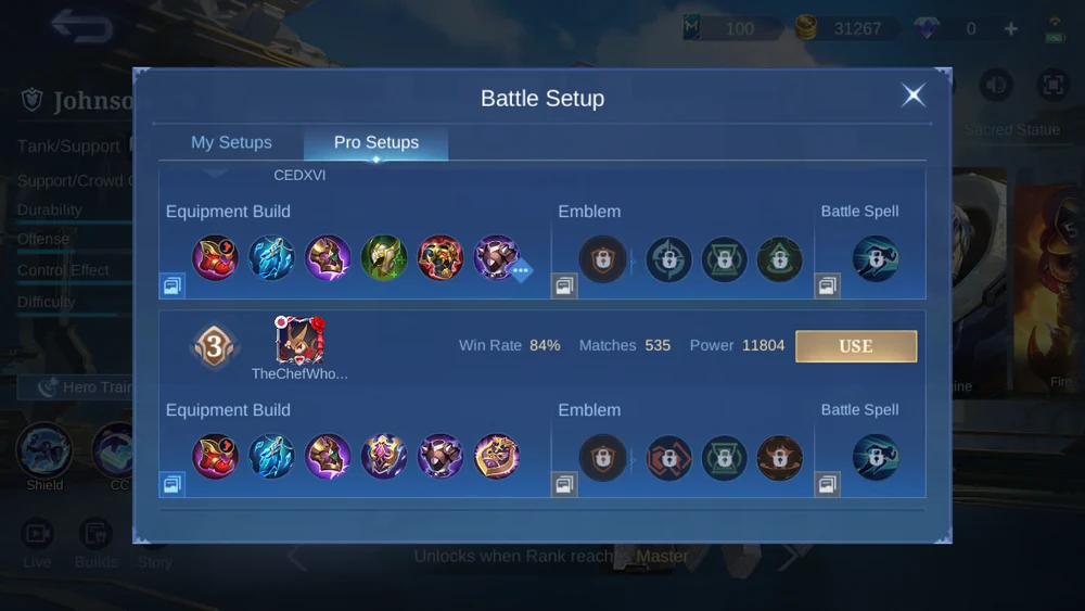 Johnson in-game Pro Setup snapshot 2