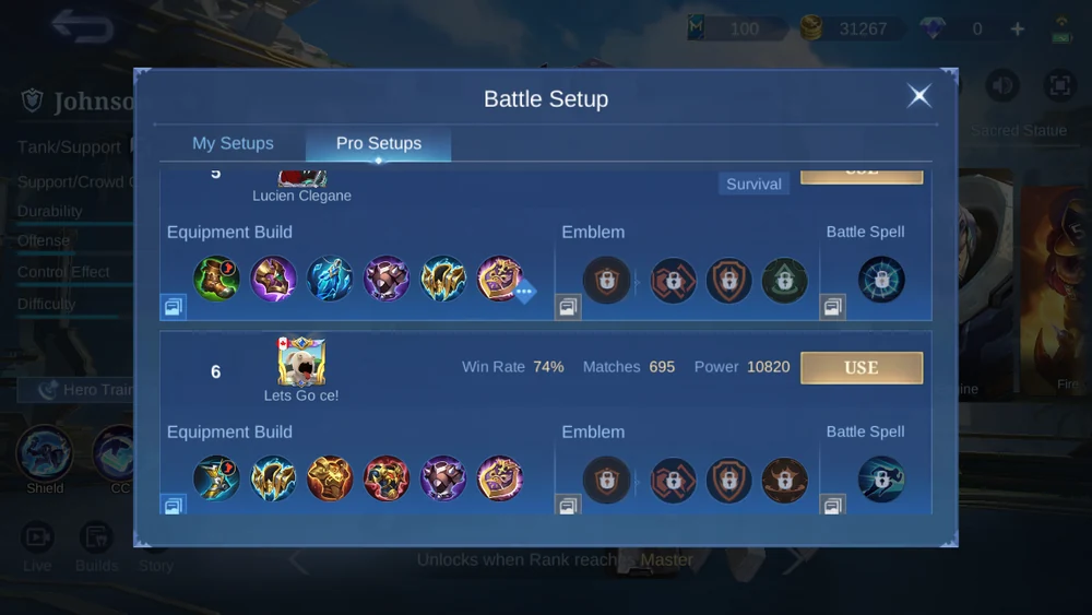 Johnson in-game Pro Setup snapshot 4