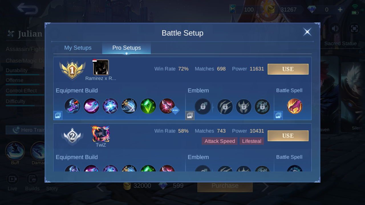 Julian Pro Setup rank 1 in-game build sample