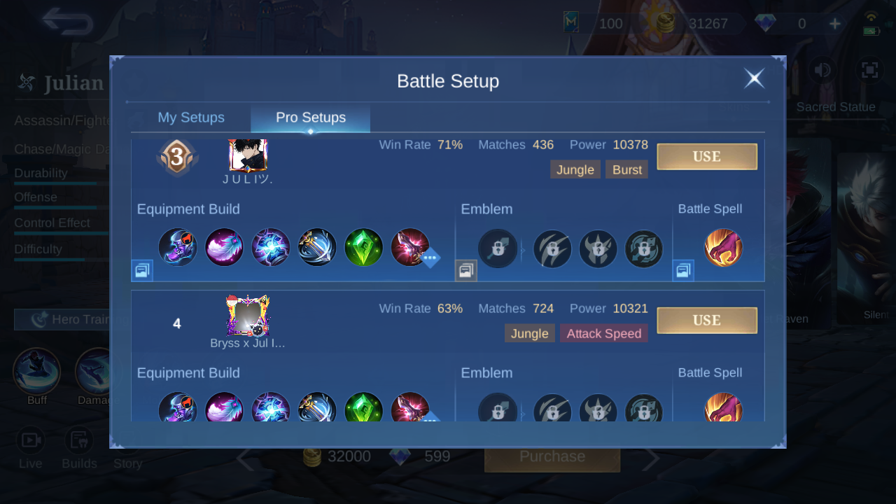 Julian Pro Setup rank 3 in-game build sample