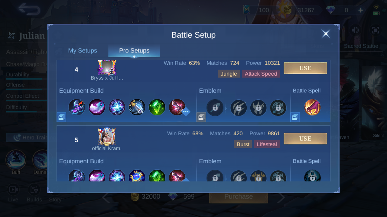 Julian Pro Setup rank 4 in-game build sample