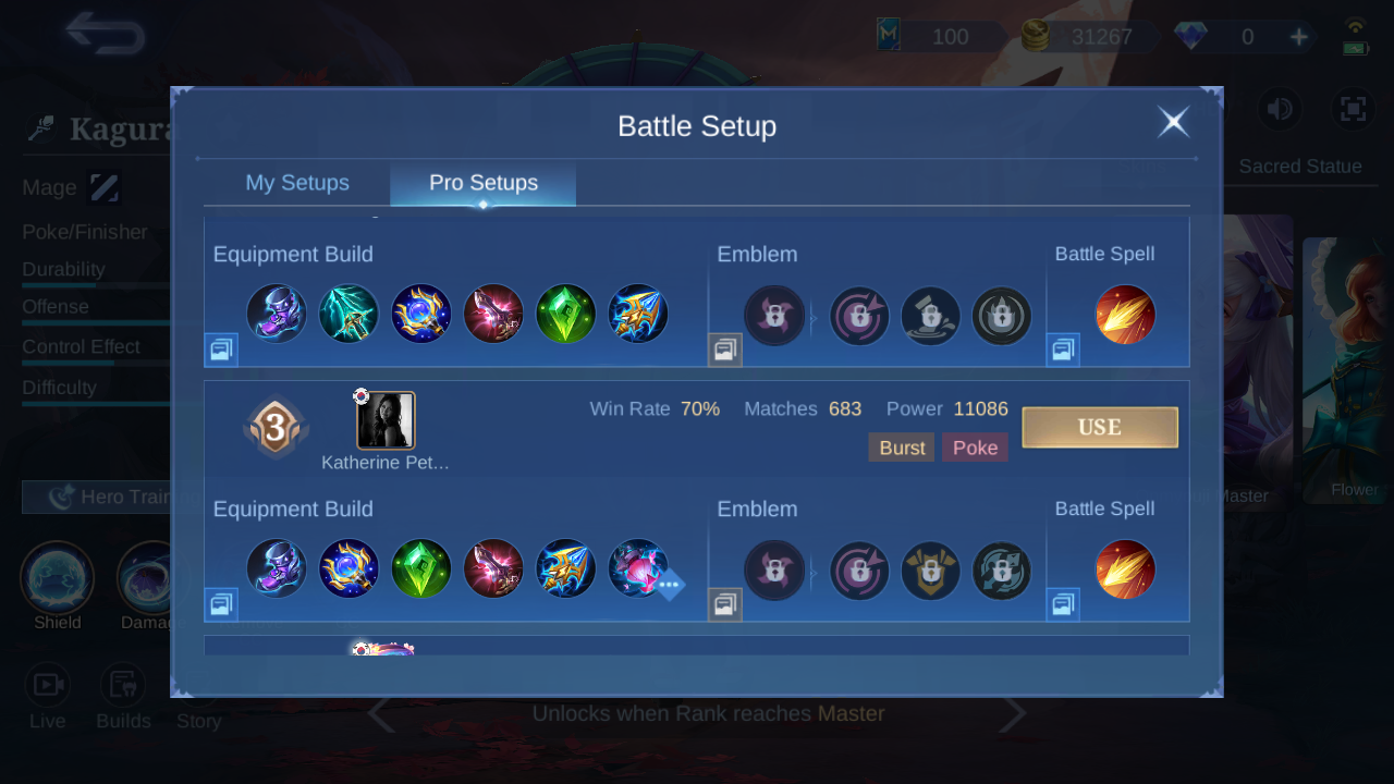 Kagura ranks 3 in-game Pro Setup snapshot