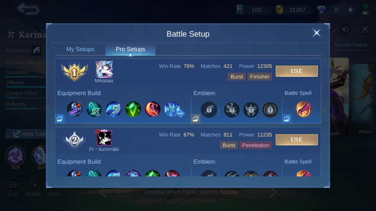 Karina Pro Setup rank 1 in-game build sample