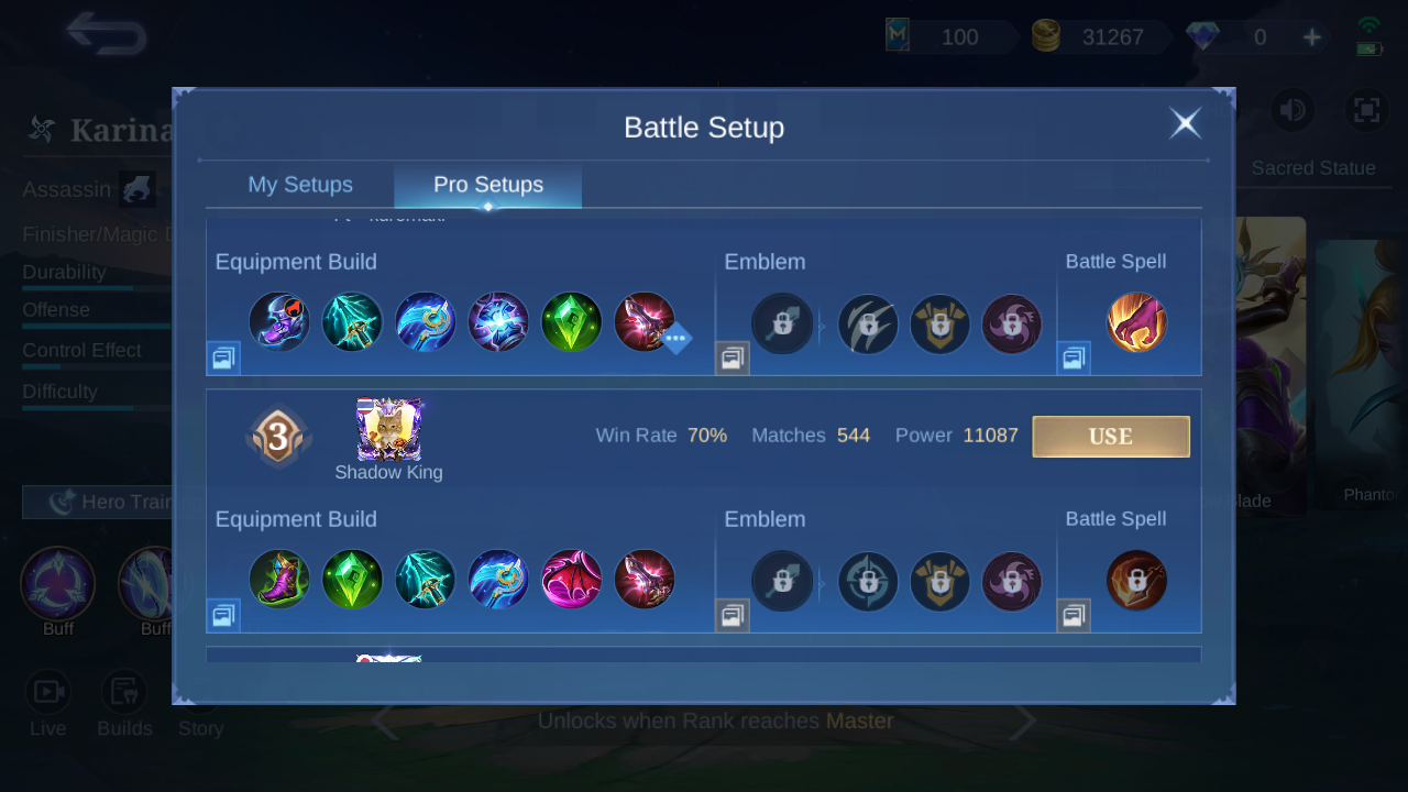 Karina Pro Setup rank 3 in-game build sample