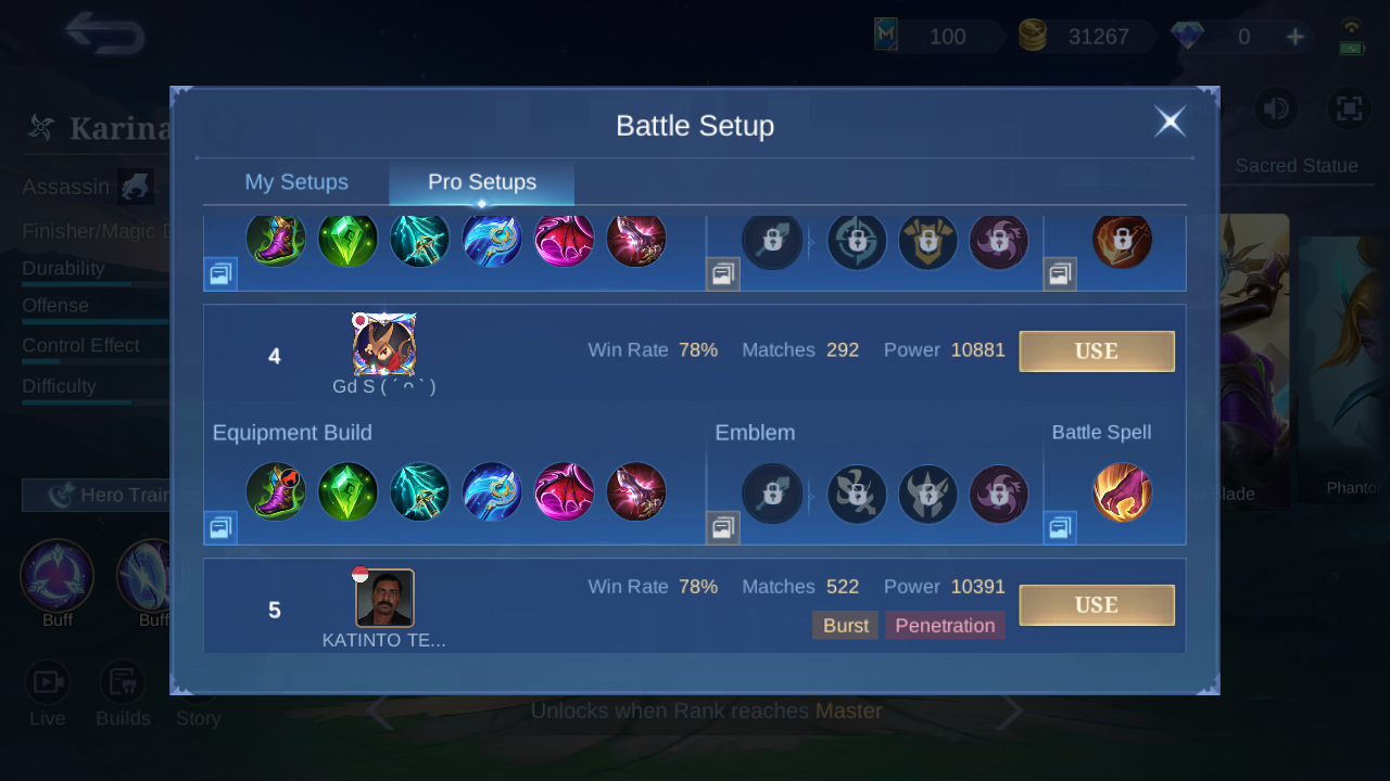 Karina Pro Setup rank 4 in-game build sample