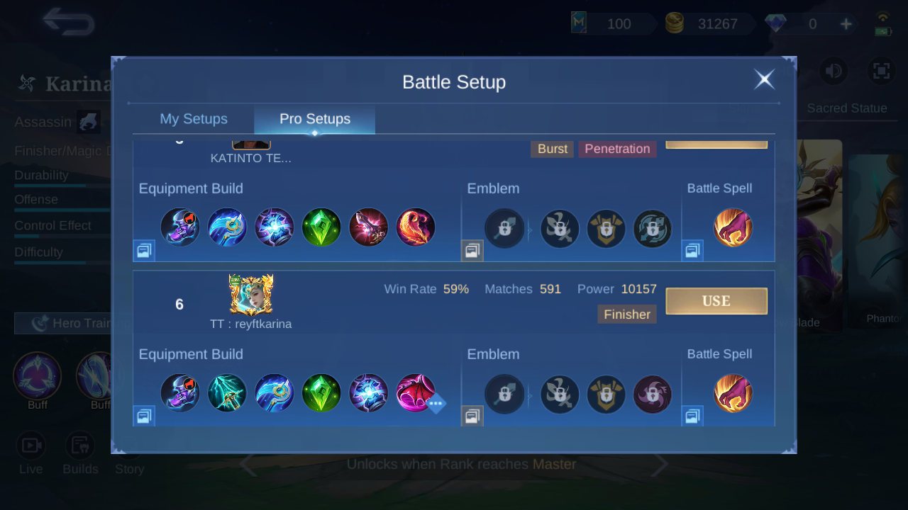Karina Pro Setup rank 5 in-game build sample