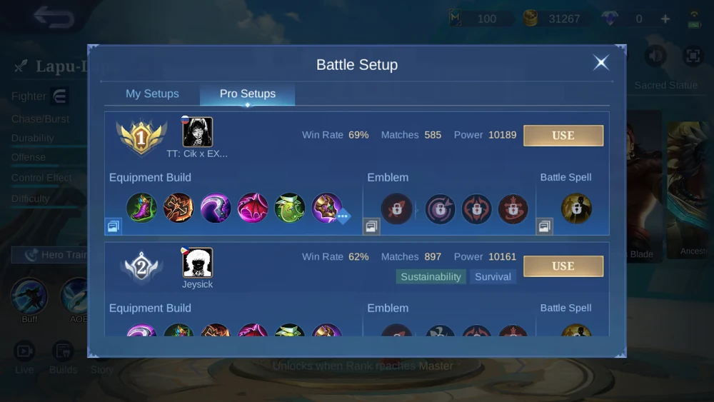 Lapu-Lapu in-game Pro Setup snapshot 1