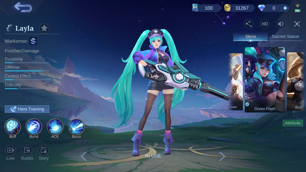 Layla hero page in the MLBB English client