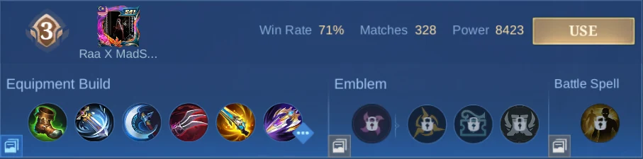 Layla Pro Setup rank 3 observed build row