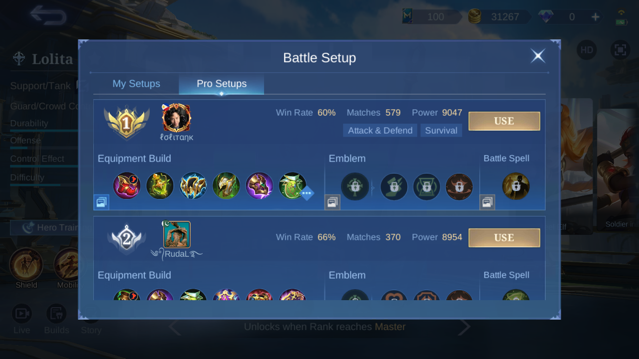 Current in-game Lolita Pro Setup rank 1 snapshot
