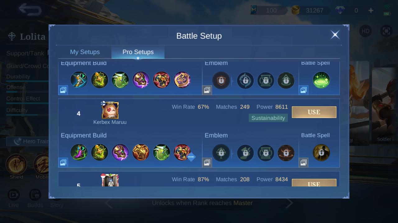 Current in-game Lolita Pro Setup rank 4 snapshot
