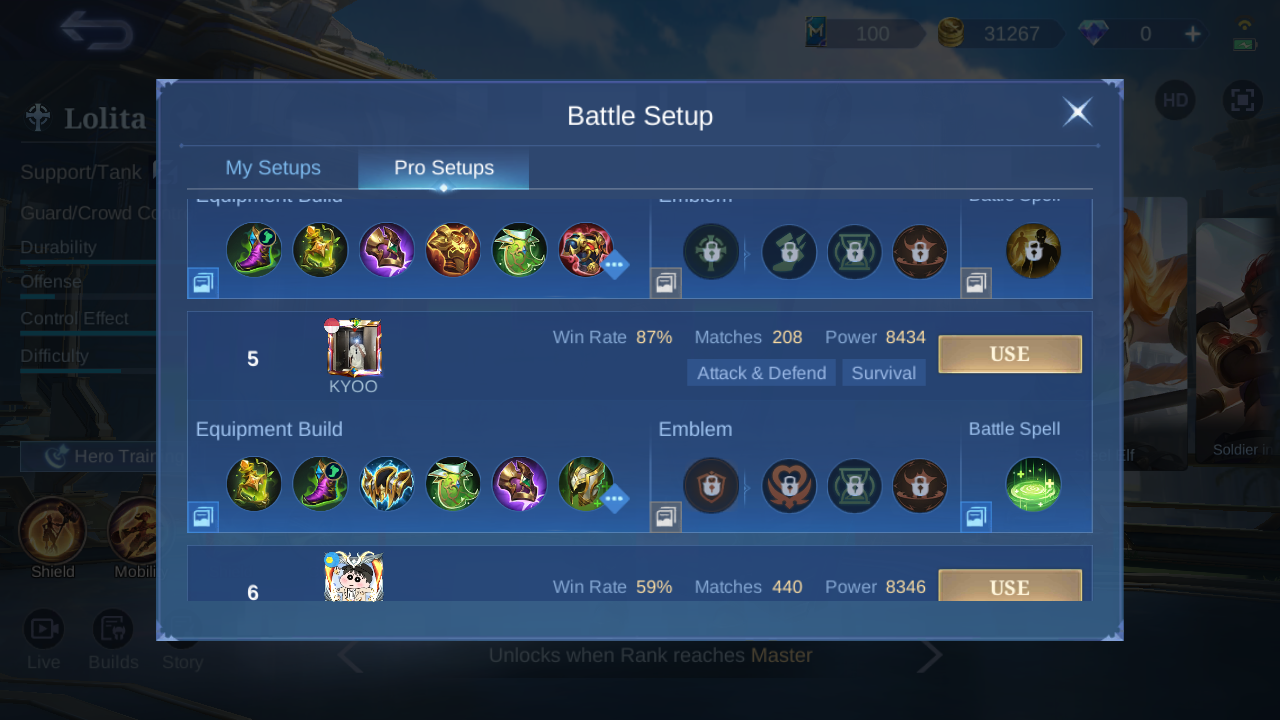 Current in-game Lolita Pro Setup rank 5 snapshot