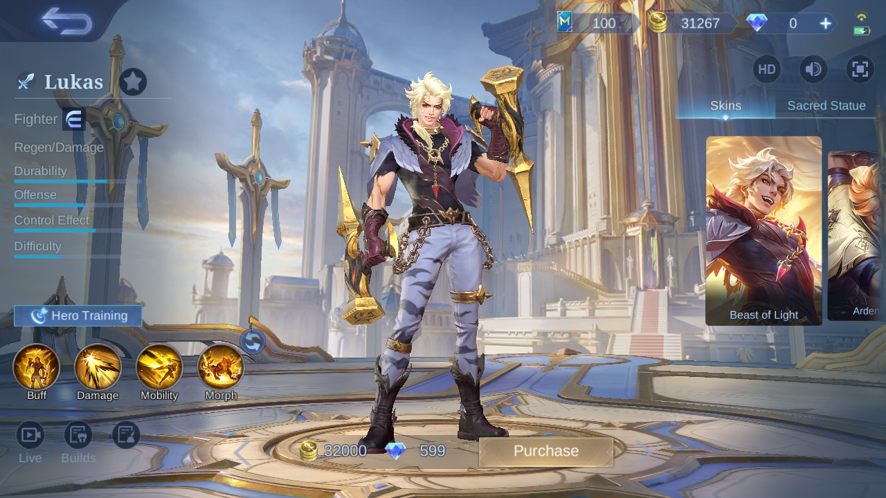 Lukas Fighter hero page in-game