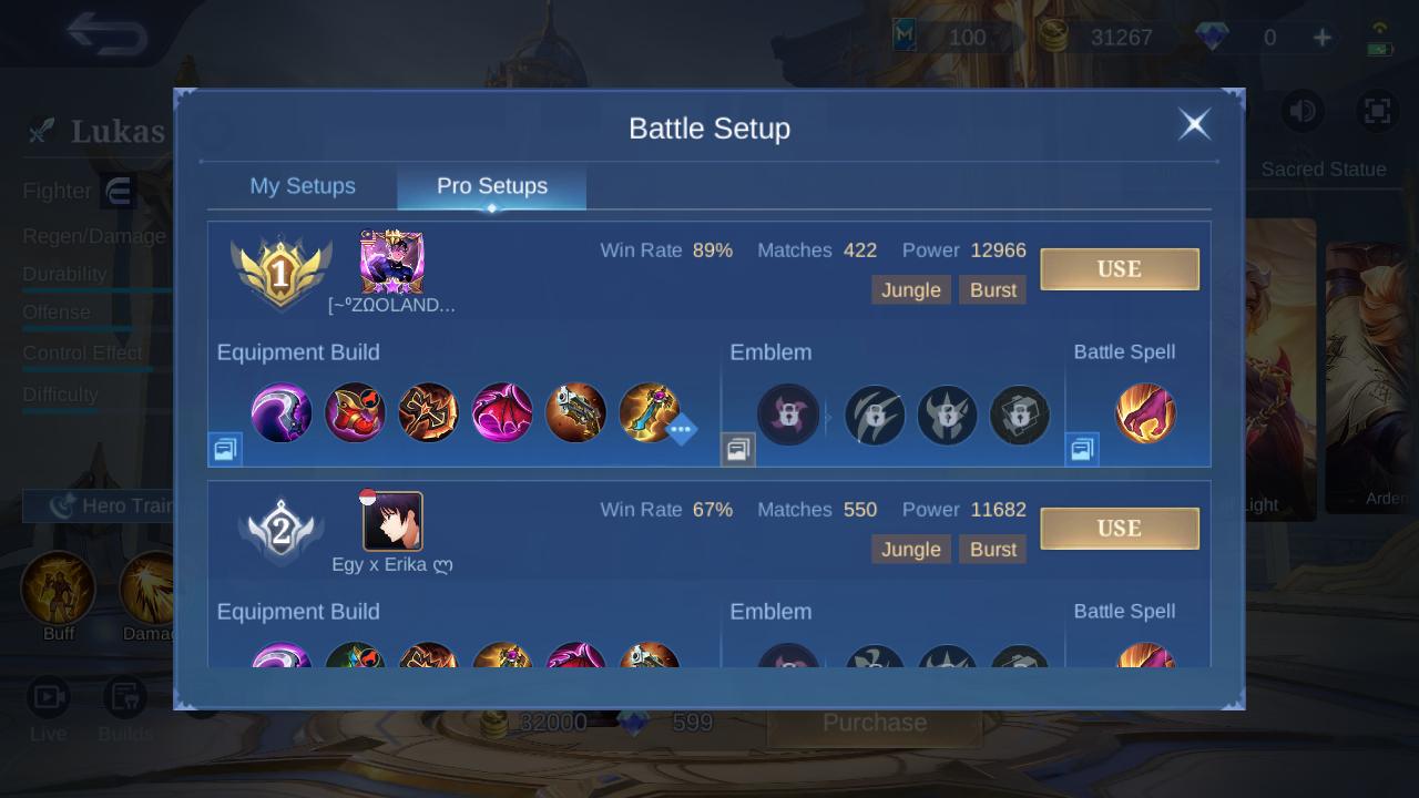 Lukas Pro Setup rank 1 in-game build sample