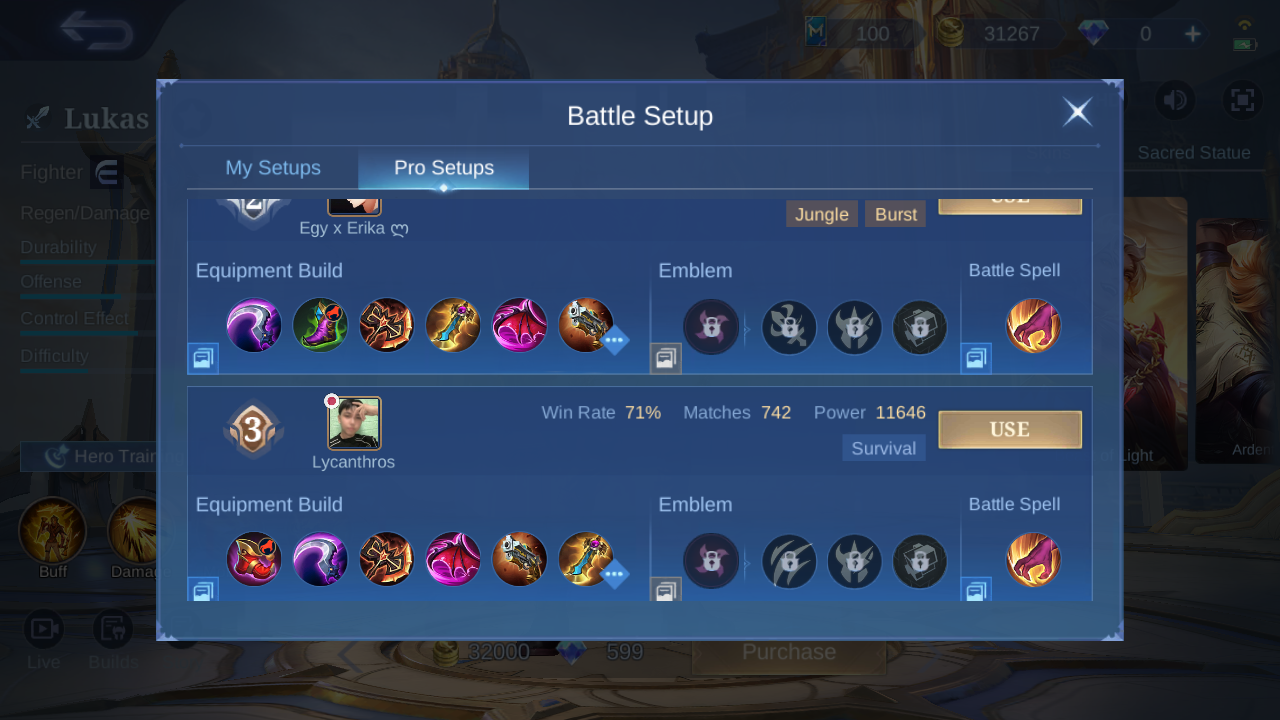 Lukas Pro Setup rank 2 in-game build sample