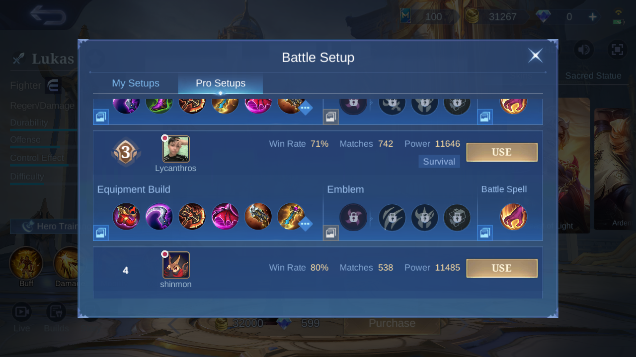 Lukas Pro Setup rank 3 in-game build sample