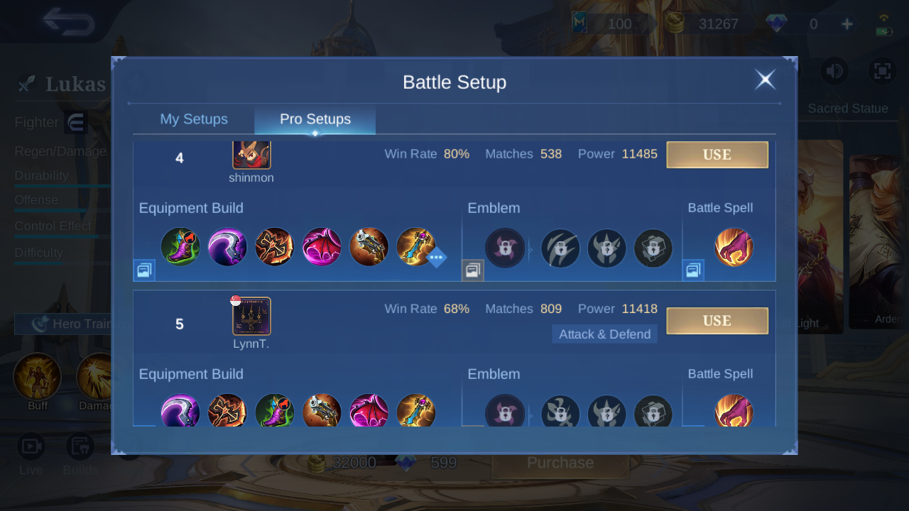 Lukas Pro Setup rank 5 in-game build sample