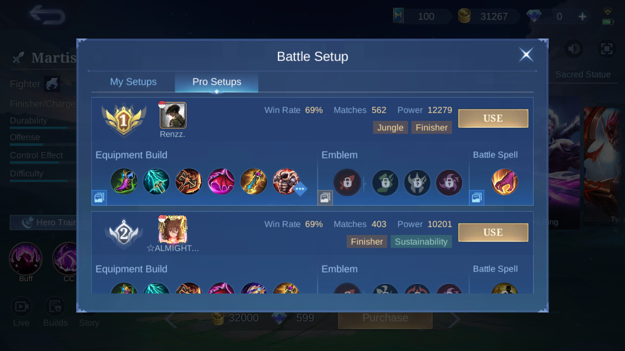 Martis Pro Setup rank 1 in-game build sample