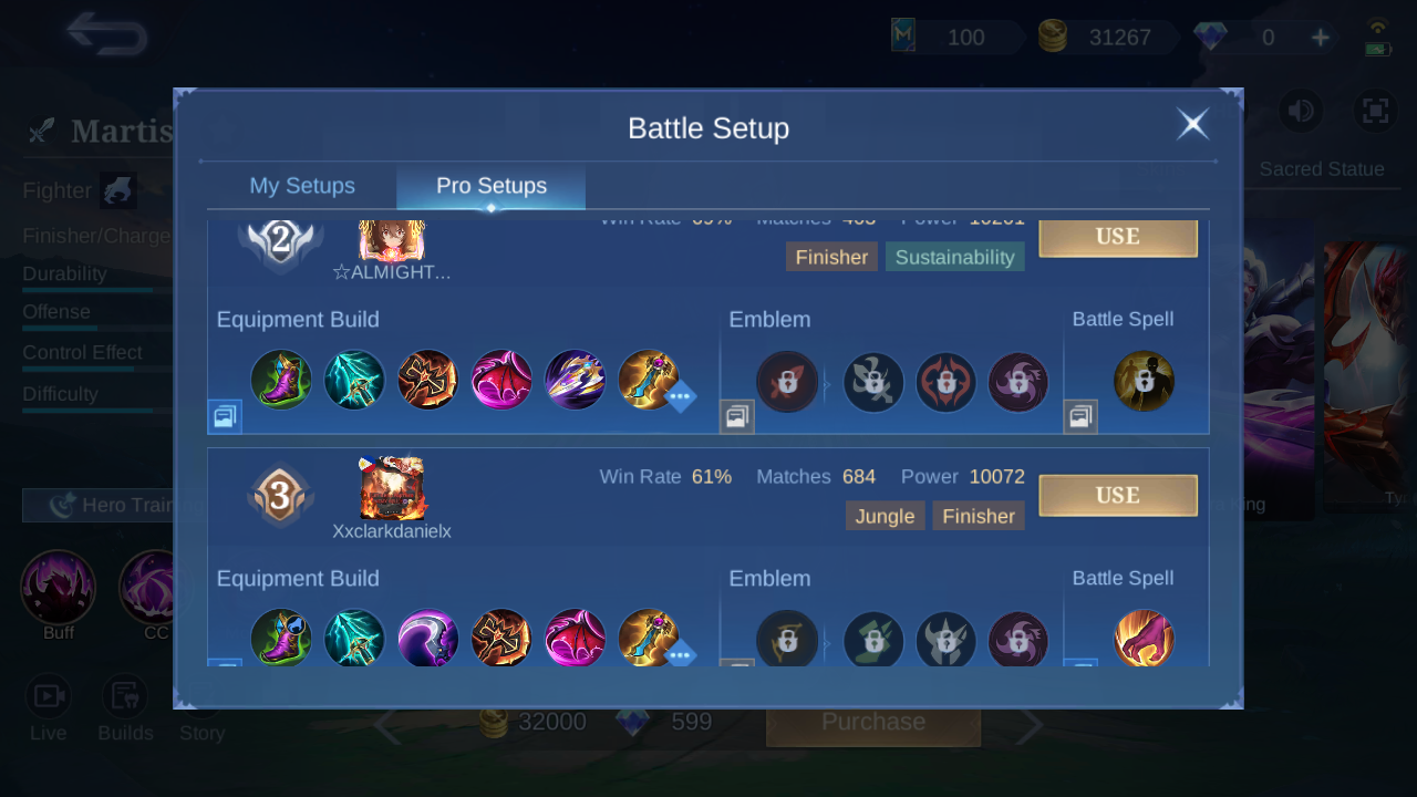 Martis Pro Setup rank 2 in-game build sample