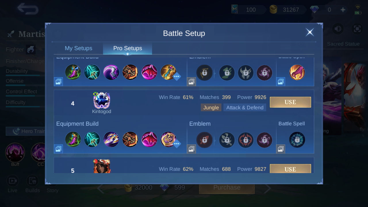Martis Pro Setup rank 4 in-game build sample