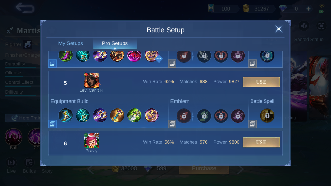 Martis Pro Setup rank 5 in-game build sample
