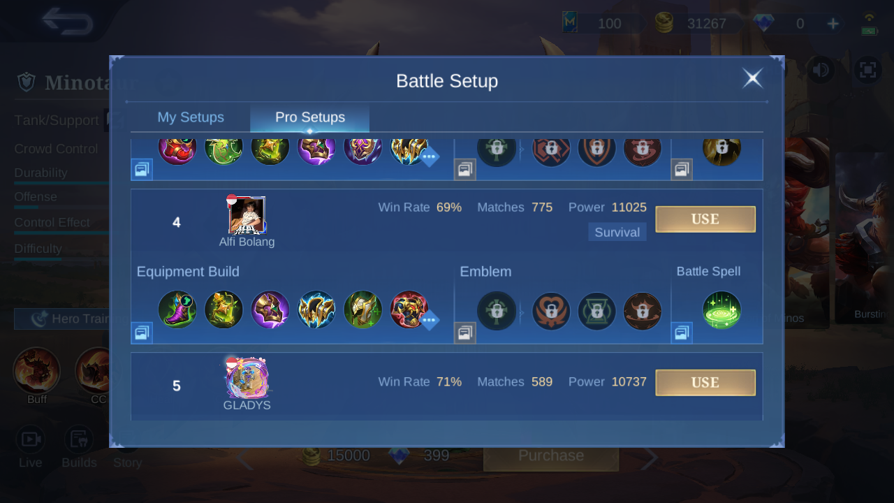 Minotaur Pro Setup rank 4 in-game build sample