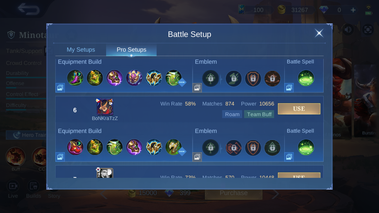 Minotaur Pro Setup rank 5 in-game build sample