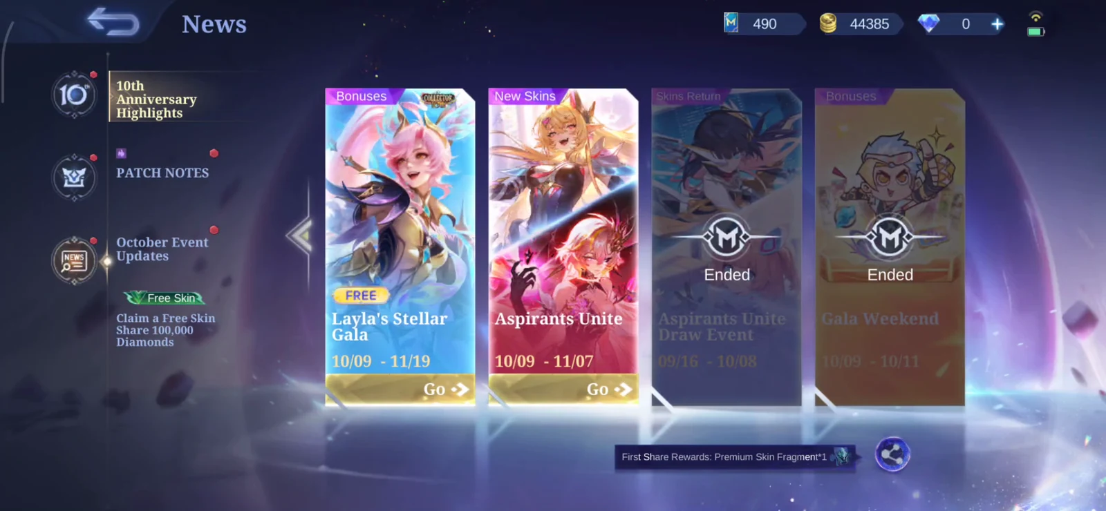 MLBB Highlights showing Layla's Stellar Gala and Aspirants Unite 5.0