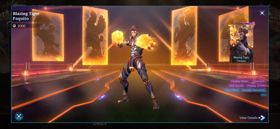 MLBB Paquito Blazing Tiger Collection Album skin showcase