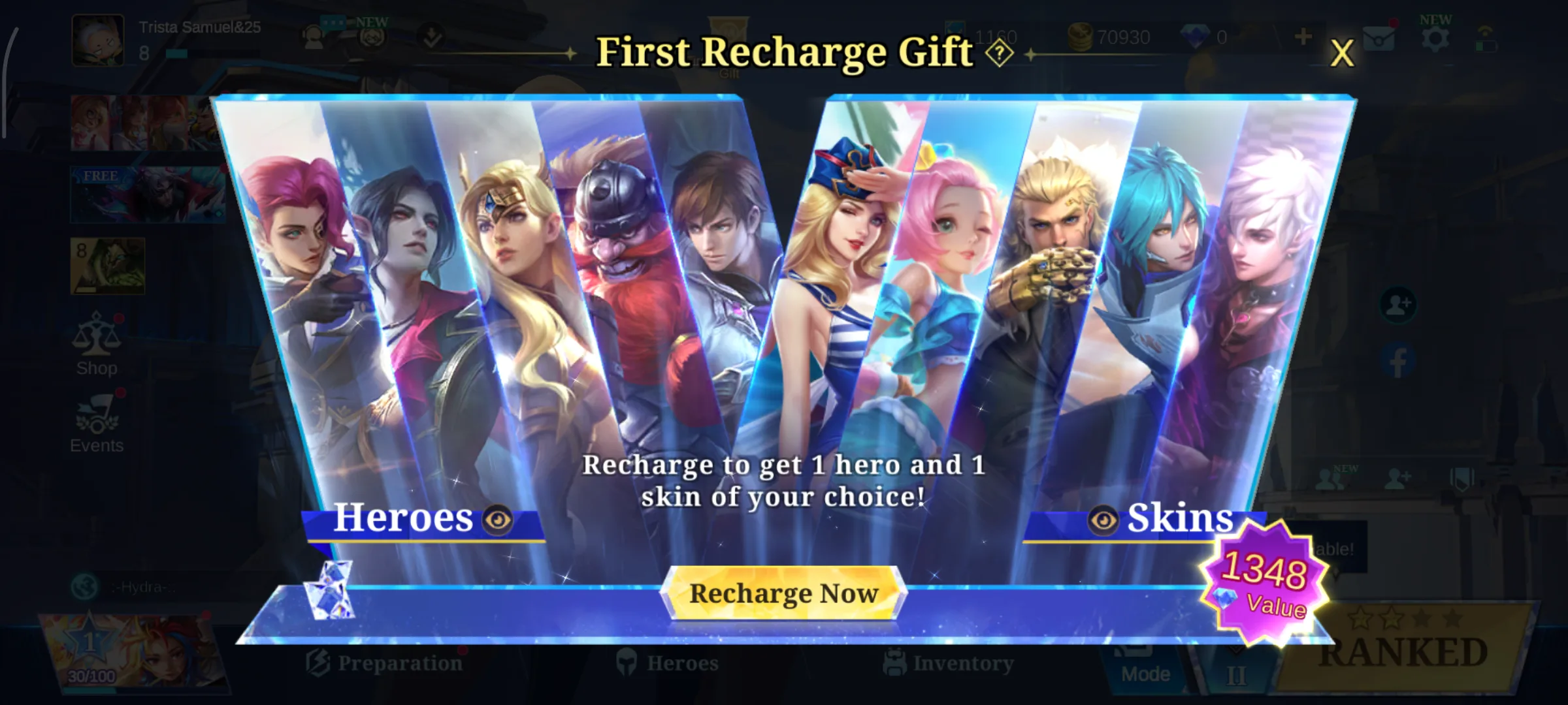 MLBB First Gift entry from the Recharge area