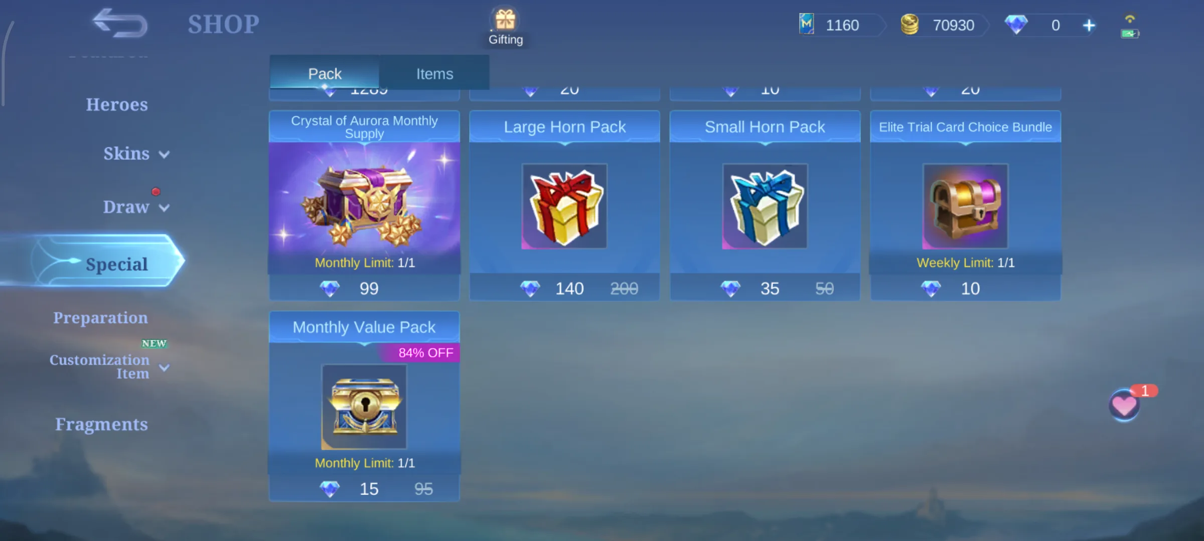 MLBB Shop Special Pack screen in June 2026