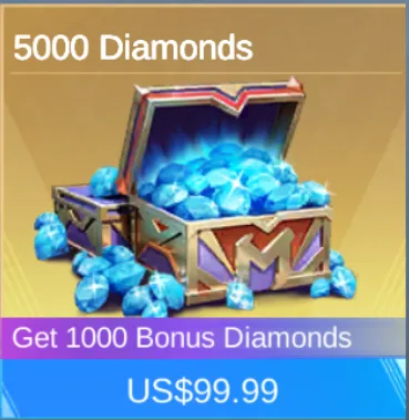 MLBB Recharge page crop showing 5000 plus 1000 bonus Diamonds at $99.99