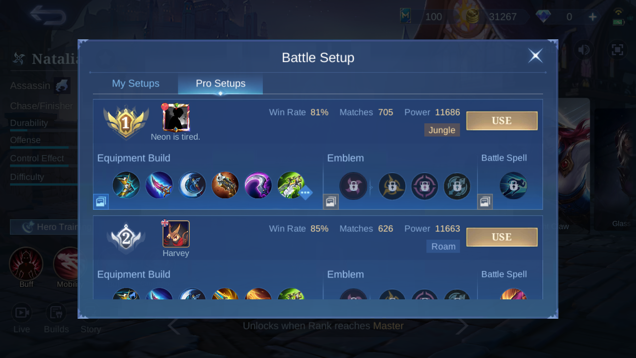 Current in-game Natalia Pro Setup rank 1 snapshot