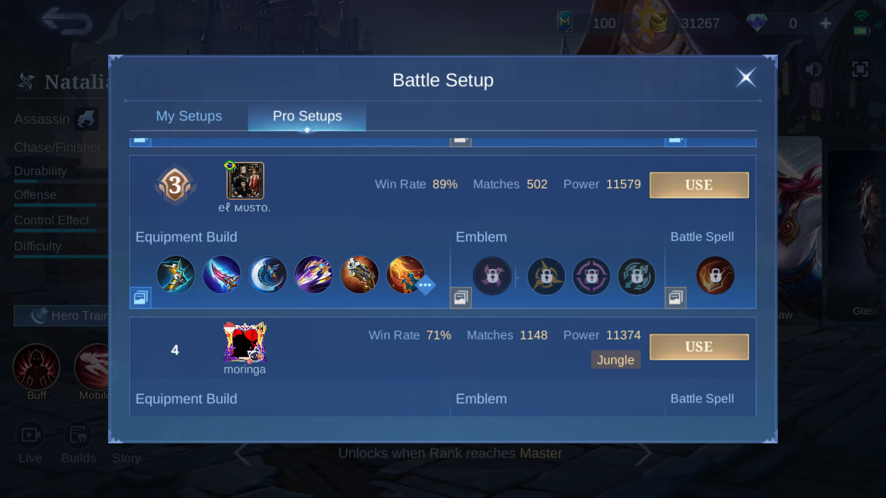 Current in-game Natalia Pro Setup rank 3 snapshot