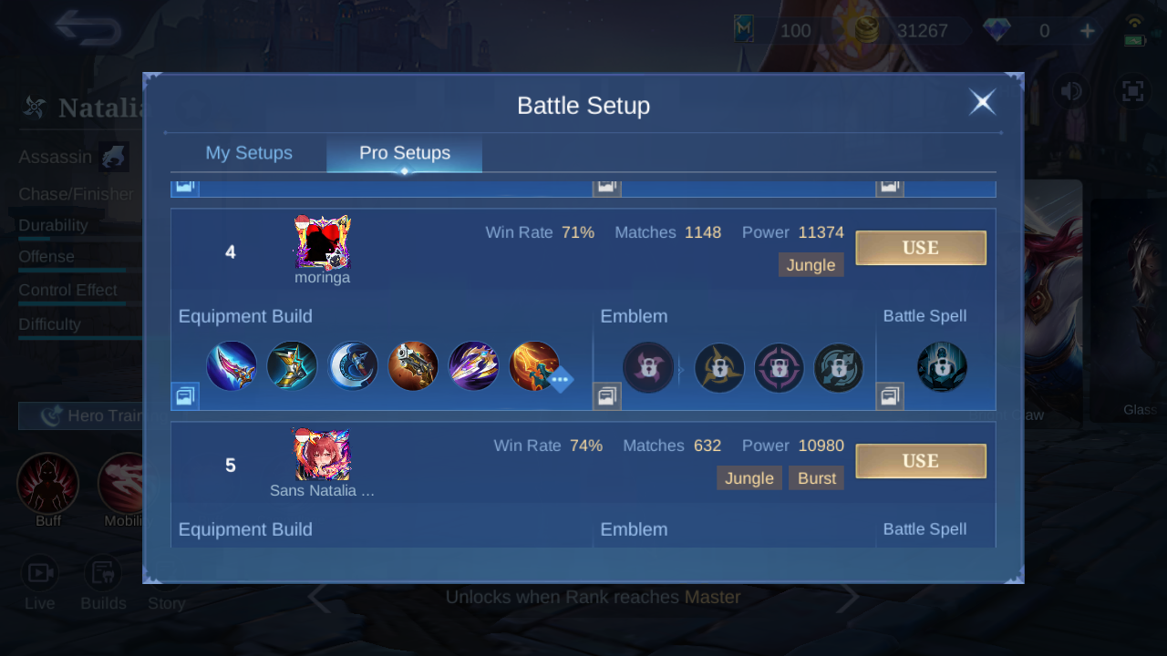 Current in-game Natalia Pro Setup rank 4 snapshot