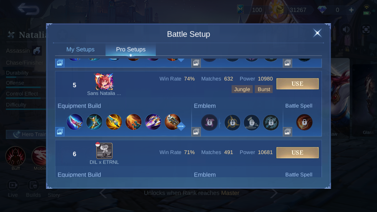 Current in-game Natalia Pro Setup rank 5 snapshot